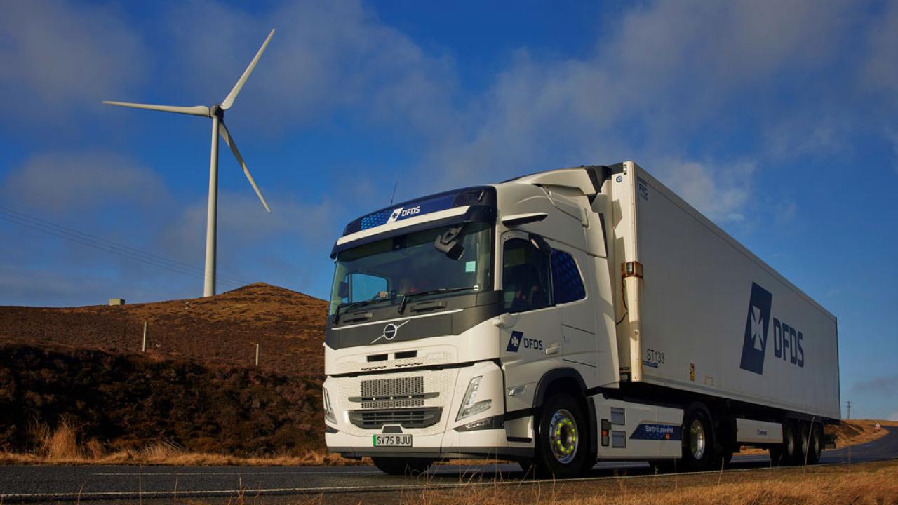 DFDS Volvo electric truck in the Shetlands